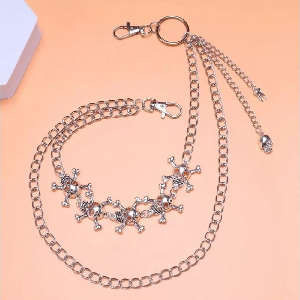 Zac's Alter Ego - Multi Skull & Crossbone Double Hipchain with Skull & Fang Attachments Portemonneeketting/broekketting - Zilverkleurig
